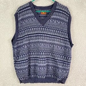 Alps Vest Men XL Blue Fair Isle Sweater Knit V-Neck Cotton Blend Made in USA